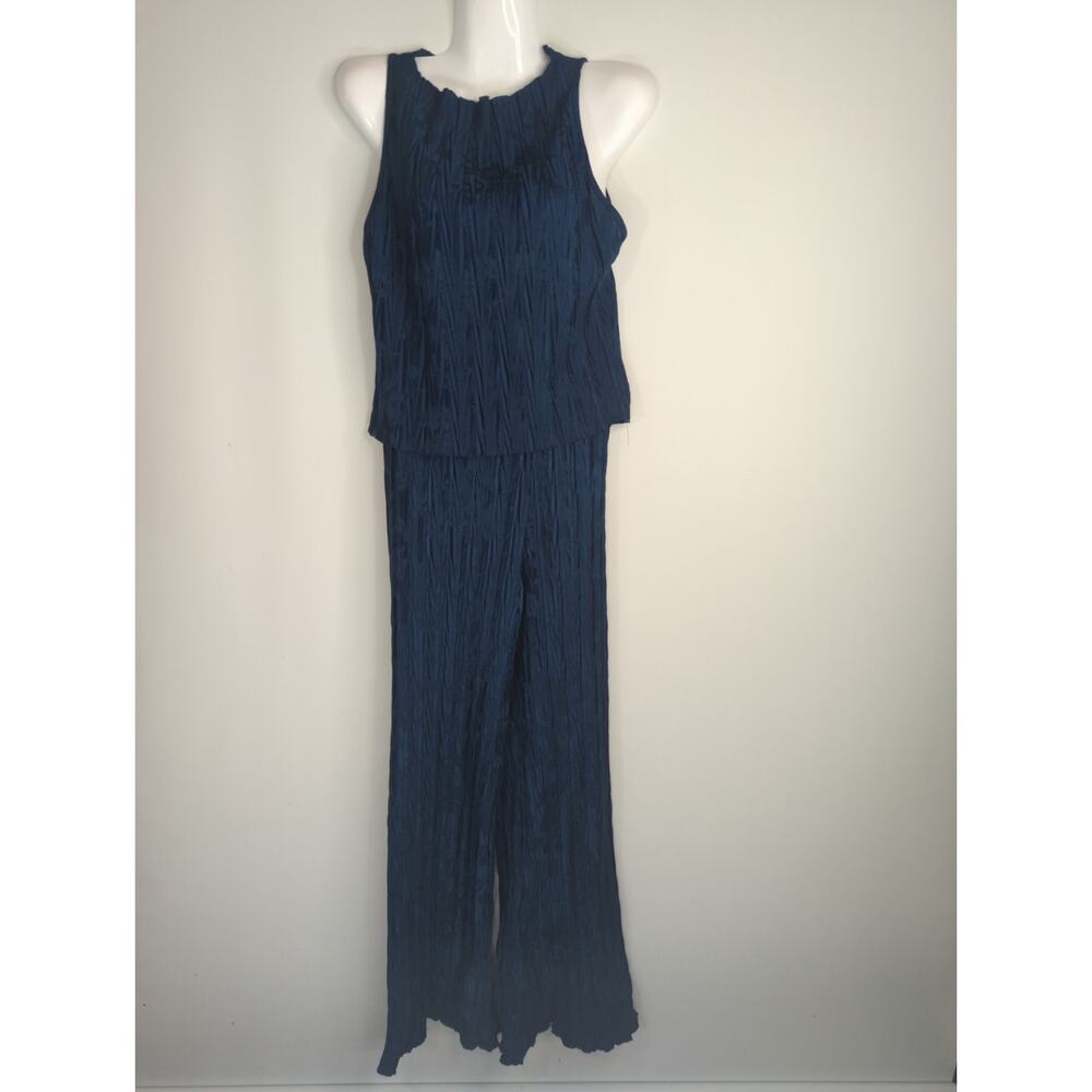Zara Steel Blue Two Pieces Crinkle Jumpsuit Women's Small Modest Elegant Coastal